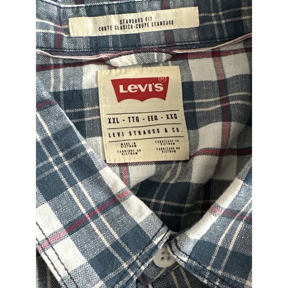 Levi’s Linen Button Down Cotton Plaid Red White Blue Short Sleeve Size XXL - Picture 6 of 6
